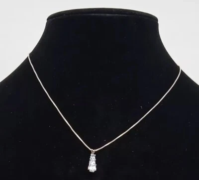 Colgante de oro blanco de 10 quilates aguamarina en cadena de plata de ley de 17 pulgadas de largo 925 Italia Foto 1 de 4