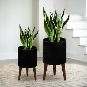 Modern Plant Pots, Metal Planter with Stand, Set of 2 Large Decorative Flower Po - Picture 1 of 12