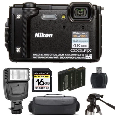 Nikon COOLPIX W300 Camera (Black) + Extra Battery + Flash - 16GB Kit - Image 1 of 4