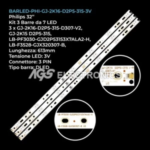 KIT 3 BARRE STRIP LED TV PHILIPS GJ-2K16-D2P5-315-D307-V2 3V - Foto 1 di 4