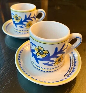 Pair (2) Set Romana Sambuca Demitasse Espresso Small Cups and Sun Faced Saucers - Picture 1 of 13