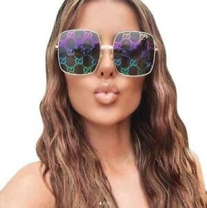 New Gucci GG0414S Gold Multicolor Square Women's Sunglasses