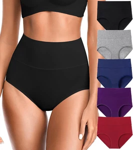 Womens High Waisted Underwear Tummy Control Cotton Full Coverage Ladies Panties - Picture 1 of 12