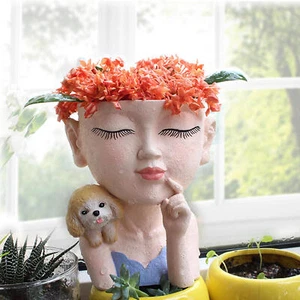 Face Flower Planters Pots Resin Head Planter Succulent Pot Indoor Outdoor Garden - Picture 1 of 7