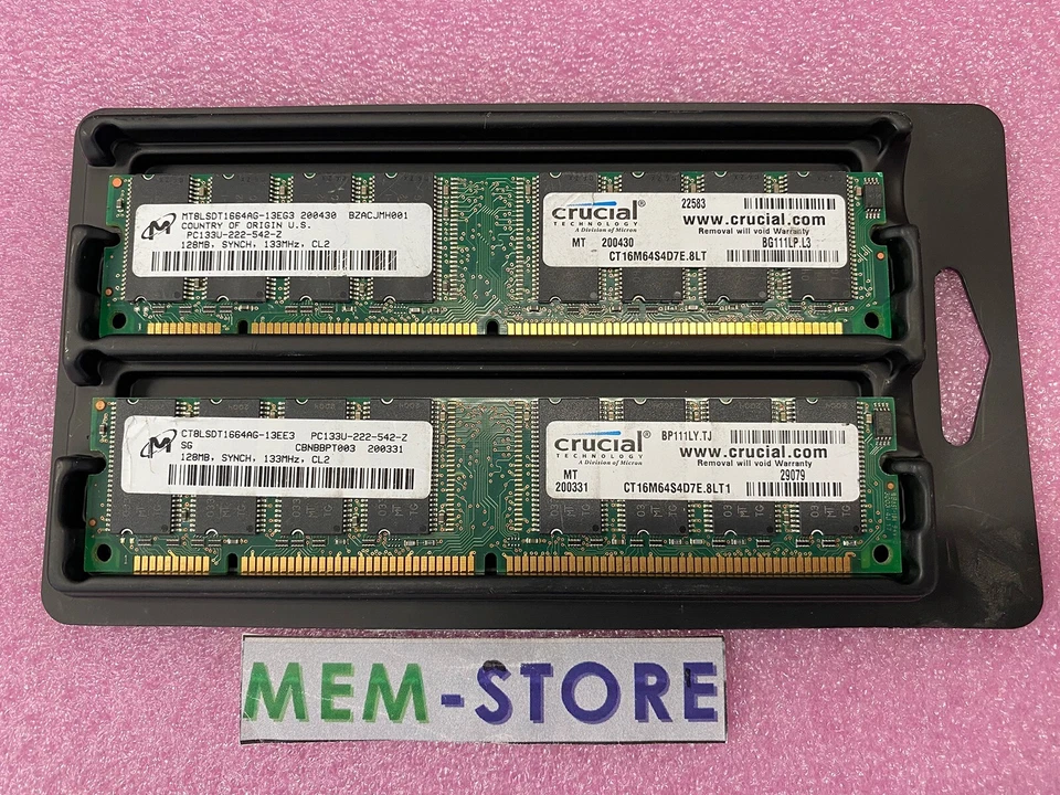 Micron MT8LSDT1664AG-13EG3 256MB (2x128MB) SDRAM PC-133U UDIMM 168pin Memory RAM - Image 1 of 1