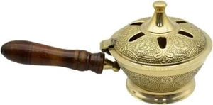 Aarti Sambrani Stand & Loban Dhoop Burner Brass with Wooden Holder for Pooja Use - Picture 1 of 5