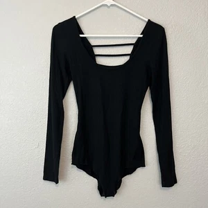 Emma and Sam Black Ribbed Ladder Back Bodysuit Size Small - Picture 1 of 6