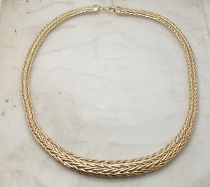 Technibond Graduated Wheat Braided Chain Necklace 14K Yellow Gold Plated Silver - Picture 1 of 4
