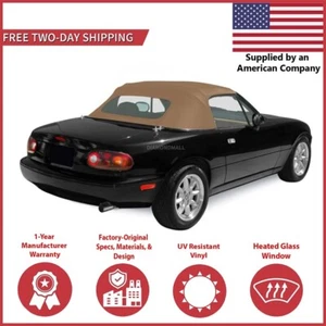 Convertible Soft Top Fits 1990-2005 Mazda Miata w/DOT Heated Glass Window, Tan - Picture 1 of 3