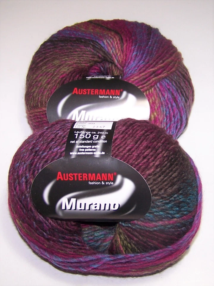 THREE 150g balls Austermann MURANO Wool Blend Chunky Yarn #33 MAGENTA BLUE lot - Image 1 of 1