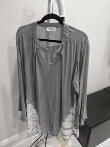 Janette Plus Gray Tie Dye Ombre Boho Dress Long Bell Sleeve Sz 3X NWOT - Picture 1 of 10