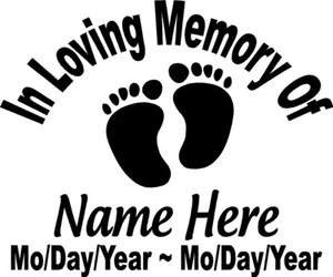 In Loving Memory Of 12" CHILD BABY feet Decal Window Sticker custom Memorial car - Imagen 1 de 1