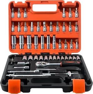 1/4" Drive Socket Ratchet Wrench Set with Bit Socket Set Metric & Extension Bar - Picture 1 of 18