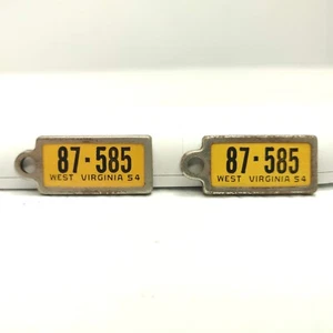 RARE MATCHING PAIR VTG Disabled Veterans Mini License Plate WEST VIRGINIA 1954 - Picture 1 of 6
