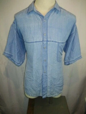 Mens Stucture Lightweight Distressed Blue Silk SS Casual Shirt sz L - Image 1 of 4