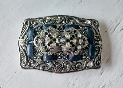 Hebilla de cinturón de cuero con estrás de metal plateado ornamentado Country Western Biker Goth Foto 1 de 4