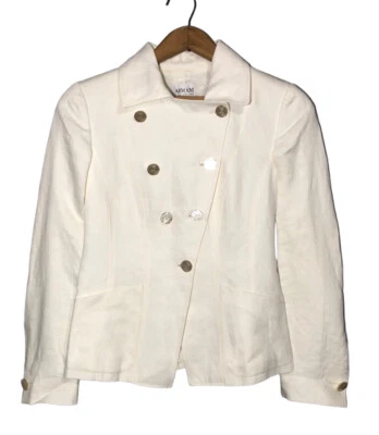 ARMANI COLLEZIONI | Blazer lino blanco roto texturizado doble botonadura talla 2 Foto 1 de 4