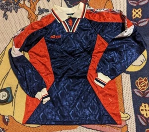 Vintage 90's Royal Long Sleeve Collared Soccer Jersey Kit S Shiny Blue Red - Picture 1 of 8