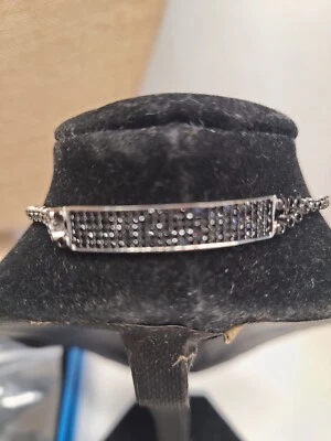 Pulsera Bolo Espinela Negra Rodio Sobre Plata 1.61ctw Foto 1 de 3