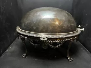 Antique Elkington & Co Silverplate Breakfast Covered Server Dome Roll Top D7 - Picture 1 of 21