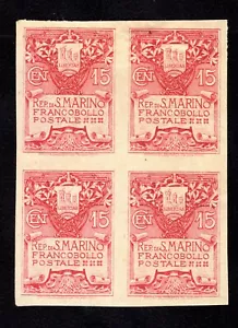 MOMEN: SAN MARINO SASS #48A 1905 IMPERF BLOCK MINT OG H/1NH €33,000 LOT #67642 - Picture 1 of 2