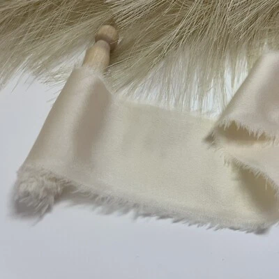 Soft Cream Silk Ribbon 4cm Wide Hand Dyed With Frayed Edges, ideal for Wedding's - Image 1 of 4