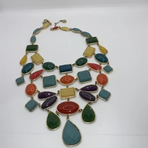 Vintage Liz Claiborne Statement Piece Necklace Multicolor Geometric Shape Chunky - Picture 1 of 5