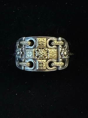 Konstantino Cross Chain-Loop Sterling Silver Ring w/ 18K Gold Sz 8.25 - Image 1 of 4