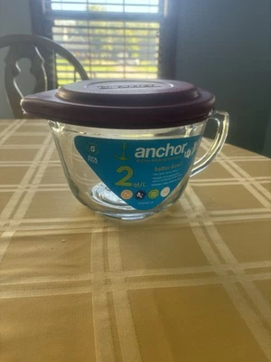 Anchor Hocking Batter Bowl, 2 Quart Glass Mixing Bowl with Red Lid, New w Tag - Image 1 of 4