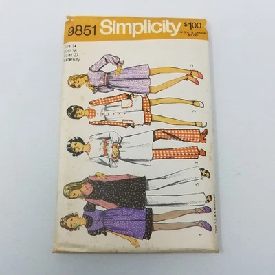 Simplicity Maternity Sewing Pattern 9851 Womens Mini Dress Smock Pants Top Sz 14 - Image 1 of 4