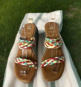 Italian Shoemakers Rainbow Straw Woven Sandals Wedge 4249V0 Women Size 10 - Picture 1 of 9