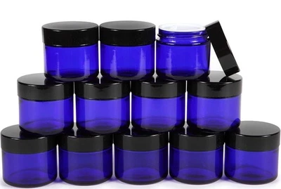 Vivaplex  Cobalt Blue 2 oz Round Glass Jars with Inner Liners & Black Lids ~ 12 - Image 1 of 4