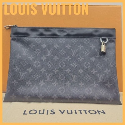 Louis Vuitton Monogram Eclipse Pochette Discovery Clutch Bag Men Black Leather U - Image 1 of 4
