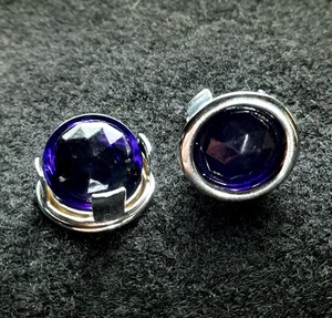 Pair Vintage Glass Tail Light Blue Dots W/Chrome Rings Bout in 80s From J.C.W. - Picture 1 of 3