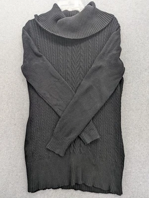 White House Black Market Sweater Womens Large Black Cowl Neck Tunic Cable Knit - Image 1 of 4