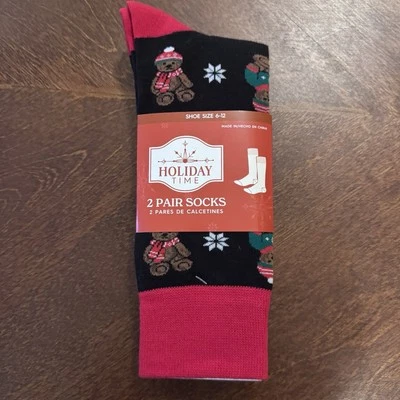Pacote com 2 meias de férias Papai Noel com renas e xadrez de búfalo  - Imagem 1 de 3