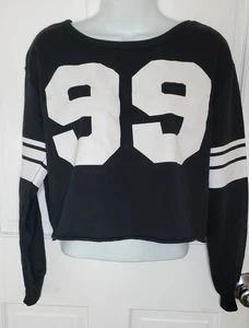 Rue 21 Crop Top Sweatshirt Black White Sport Themed No. "99" LONG SLEEVE Sz M - Picture 1 of 4