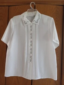 Croft Barrow Woman’s White Button Up Embroidered Beaded Church Dressy Shirt M - Picture 1 of 4