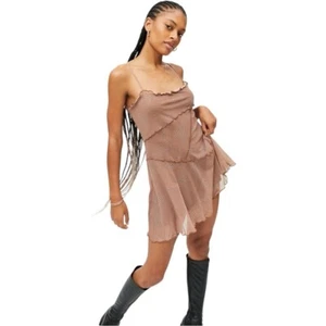 Urban Outfitters moxie mesh brown mini slip dress Y2K Size Medium - Foto 1 di 7