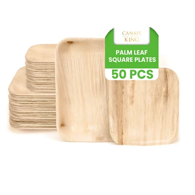 CANAPE KING Bamboo Plates Palm Leaf Disposable Plates Biodegradable BBQ Square Platter 50Pcs