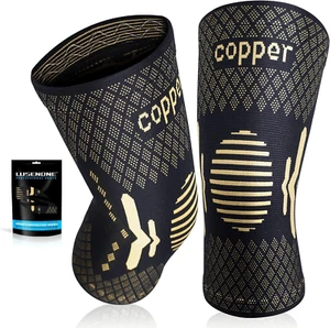 2 Pack Copper Knee Braces, Compression Sleeves, Arthritis Pain Relief, ACL, MCL - Picture 1 of 12