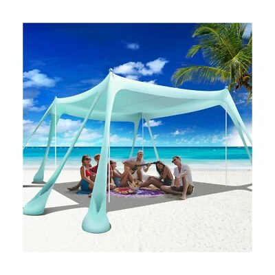 Tienda de playa con dosel para playa sombra emergente 10x10 pies refugio para el sol UPF50+ con 8 baños de arena... Foto 1 de 4