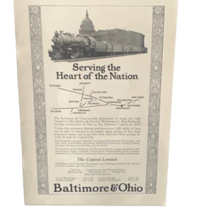 Vintage 1923 Baltimore & Ohio Rail The Capitol Limited Ad Advertisement - Picture 1 of 4