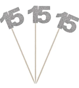 20pc Centerpiece Silver Glitter Number 15 Party Toppers NEW - Picture 1 of 1