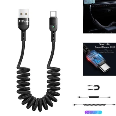 Retractable LED Type-C Cable Charger Cord for Samsung S25 S24 S23 S22 iPhone 17 - Image 1 of 4