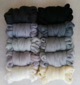 Gris* Paquete de 10 colores para el torso de lana merino pura aguja y fieltro húmedo - Imagen 1 de 6