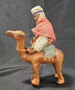 Vintage Handmade Stitched Leather Camel & Rider Nativity Wiseman 10 Inches Tall - Picture 1 of 8