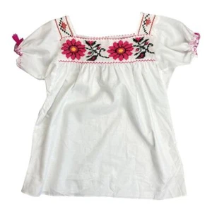 Vintage 80er 90er weiß Kreuzstich Blumen Handarbeit Tunika Hängerchen Bluse Top L 14/16 - Bild 1 von 5