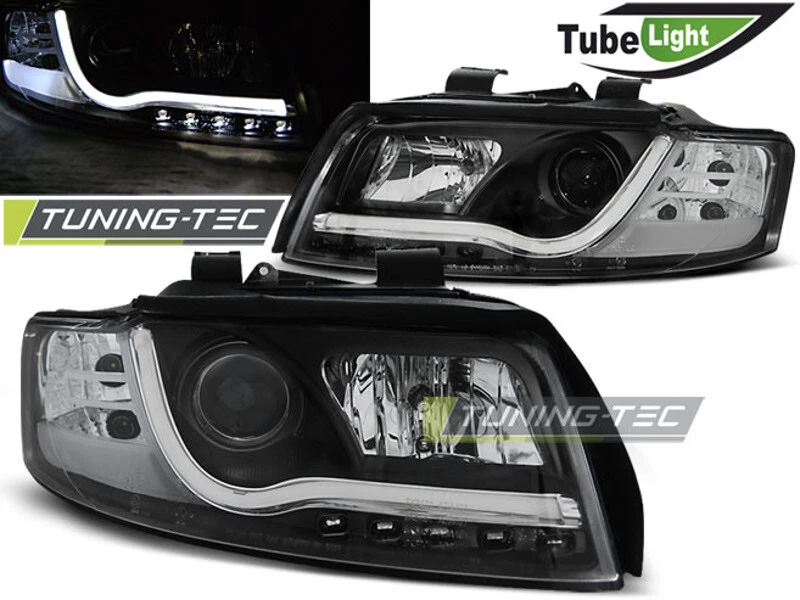 Light Tube Scheinwerfer Audi A4 8E B6 Bj.01-2004 Schwarz LED Tagfahrlicht Optik - Bild 1 von 1