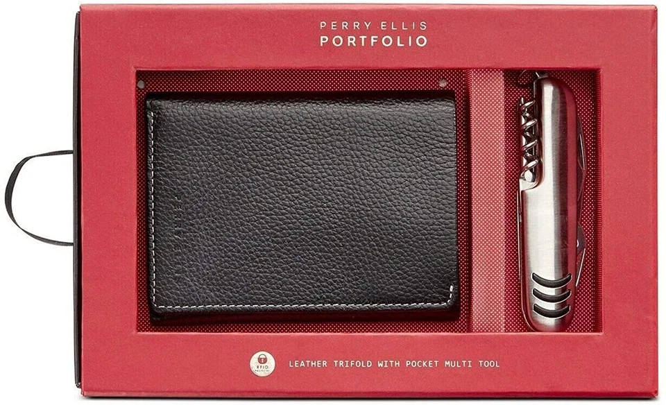 Perry Ellis Men's Tri-fold Wallet 6cc Credit Card Holder & Multi-tool Set black - Image 1 of 1